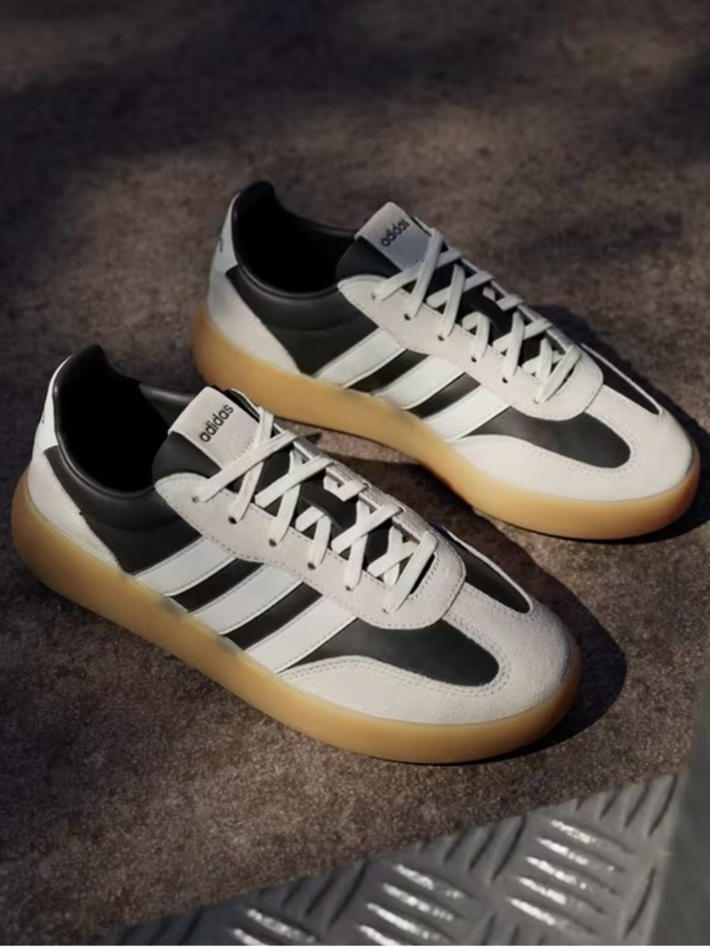 adidas Barrera decode lux: Black, White & Cream Low-Top Sneakers with Gum Sole - Picture 2 of 6